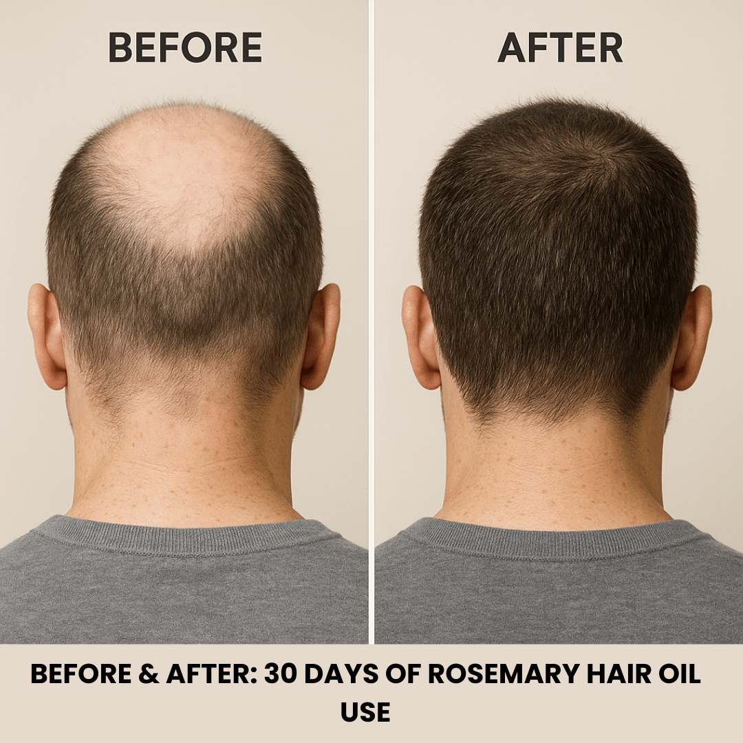 Visible hair thickening results after 30 days of using Rosemary Hair Oil by Harmony Hair Essentials